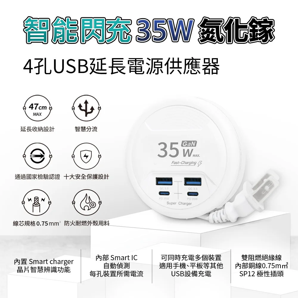 Image officielle du chargeur WiWU Wi-P02 35W à 4 ports extensible