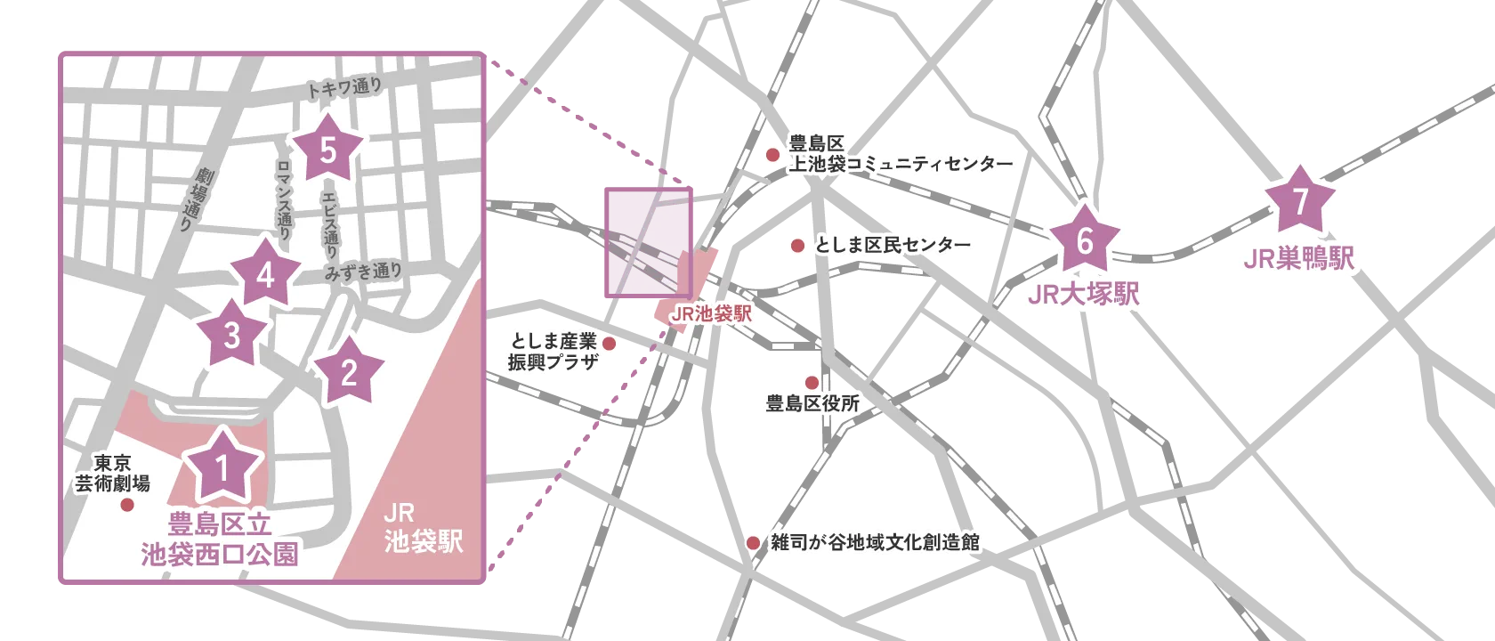 Carte des sites de danse du Tokyo Yosakoi autour d’Ikebukuro