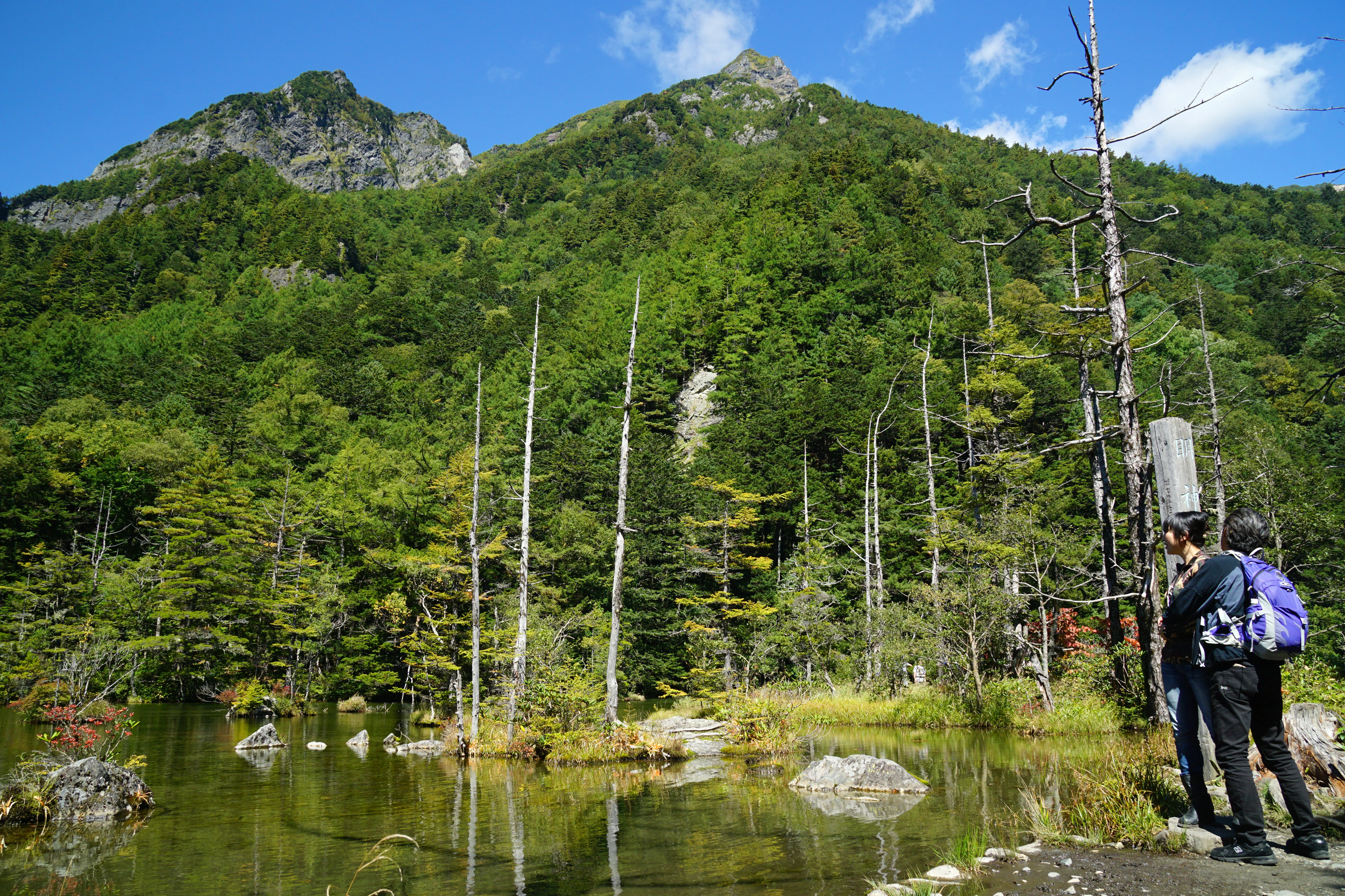 Forêt et vue sur le lac Myojin à Kamikōchi