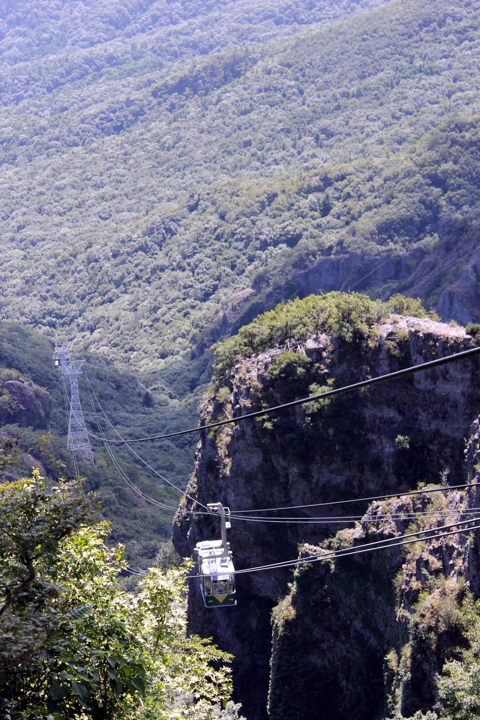 Le téléphérique de Kanbashi traverse la gorge de Shodoshima et la forêt montagneuse.