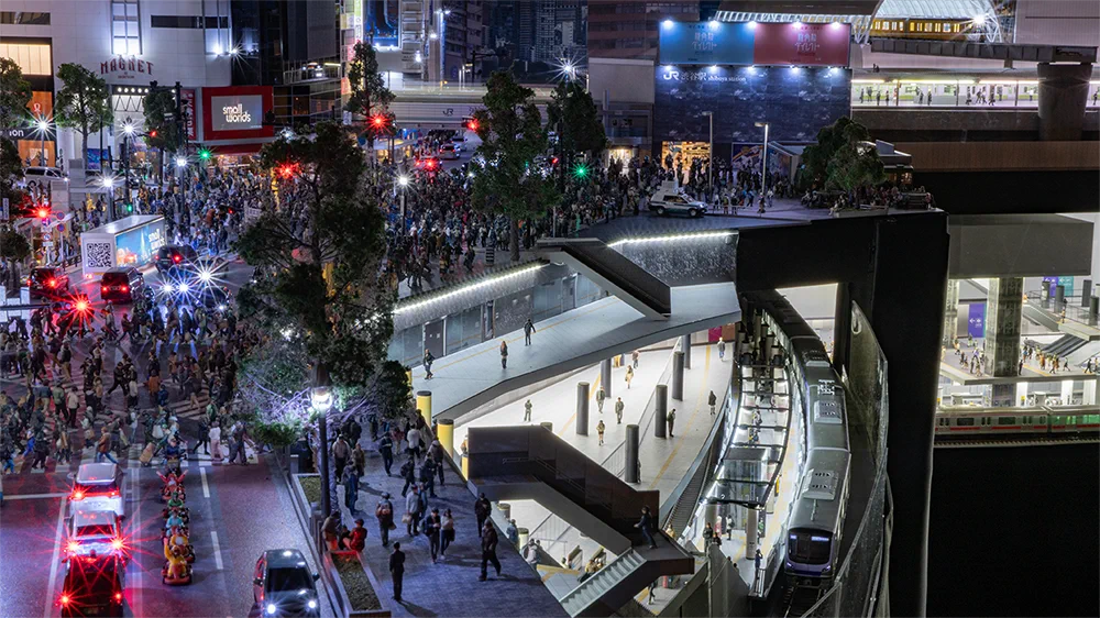 Carrefour de Shibuya et bâtiments miniatures dans la zone consacrée au quartier