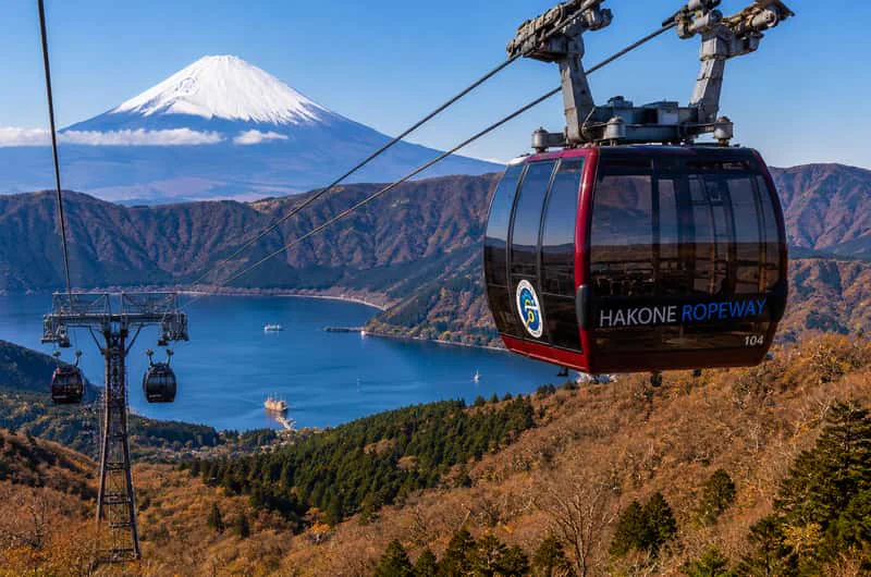 Le lac Ashi à Hakone et le mont Fuji au loin par temps clair