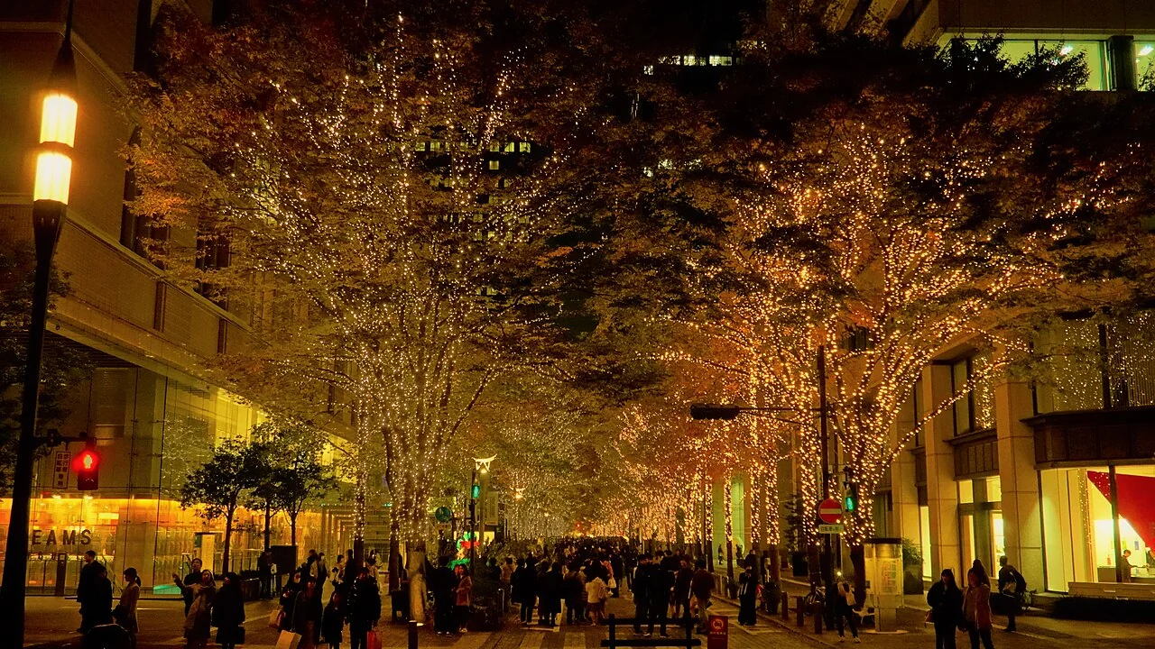 Arbres éclairés sur Marunouchi Nakadori en décembre 2019